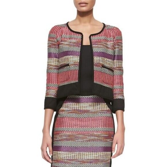 Yoana Baraschi Blazer Pink Purple Black Striped Jacket with Pockets Size 12 - Picture 1 of 8
